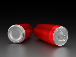 Red aluminium cans on black background