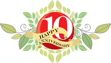 ribbon 10 happy anniversary vector illustration,good for celebration,anniversary party,birthday,ceremony,ground breaking,soft opening,grand opening,office