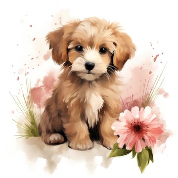puppy with flowers