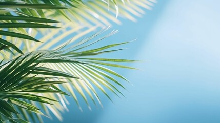Fototapeta na wymiar AI generated illustration of a tropical palm tree against a vibrant blue backdrop