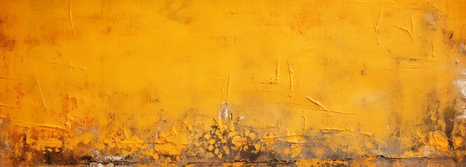 AI generated illustration of a vibrant, yellow wall with a unique painting with hints of rust