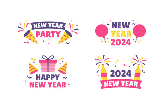 Happy New Year 2024 Celebration Stickers Collection Set