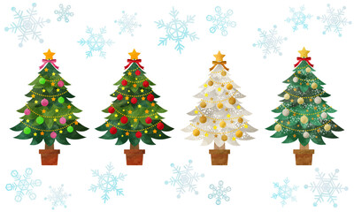 クリスマスツリーと雪の結晶ベクター素材