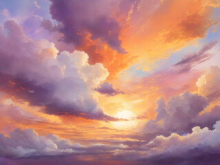Naklejka na ściany i meble A sunset sky with clouds illustration for decoration. 