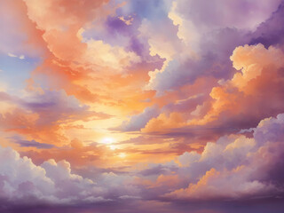 A sunset sky with clouds illustration for decoration. 