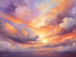 Naklejka na ściany i meble A sunset sky with clouds illustration for decoration. 