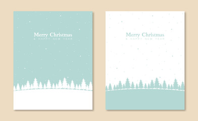 vector Merry Christmas and Happy New Year greeting card set on blue and white background. Modern Christmas design with minimal art banner, poster, wallpaper