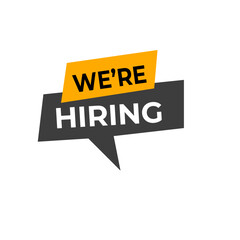 We are hiring label sign. Black and yellow modern style sticker. Vector illustration