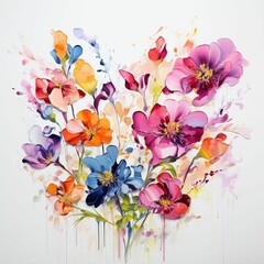 Watercolor painting of a vibrant and colorful floral arrangement, AI-generated.
