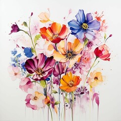 Watercolor painting of a vibrant and colorful floral arrangement, AI-generated.