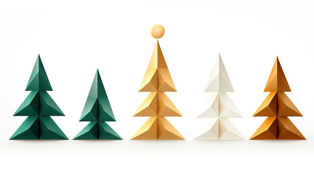 Set of Christmas trees in modern minimalist geometric style.