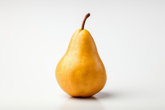 Photo of a ripe pear with its distinctive shape on a clean, flat white background. Generative AI