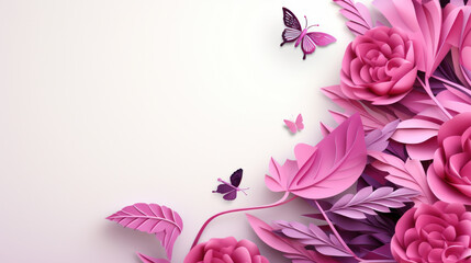 Flower with butterfly and decoration. Design for International Women's Day, breast cancer awareness, Mother's day, Valentine's Day. Concept design for ad, social media, flyer. Generative AI