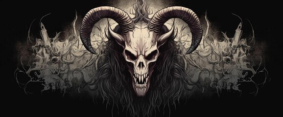 AI generated illustration of a goat skull on a black background
