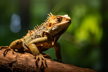 Obraz premium a lizard sitting on a branch in the sun 