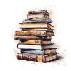 AI generated illustration of a stack of books in watercolor
