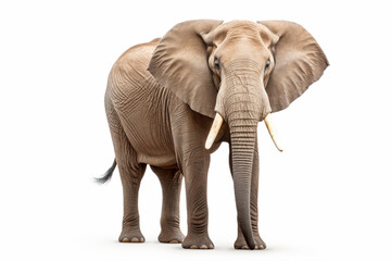 an elephant standing on a white surface with its tusks spread
