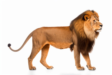 a lion standing on a white surface
