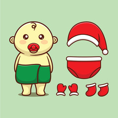 baby with santa outfit christmas cartoon vector illustration