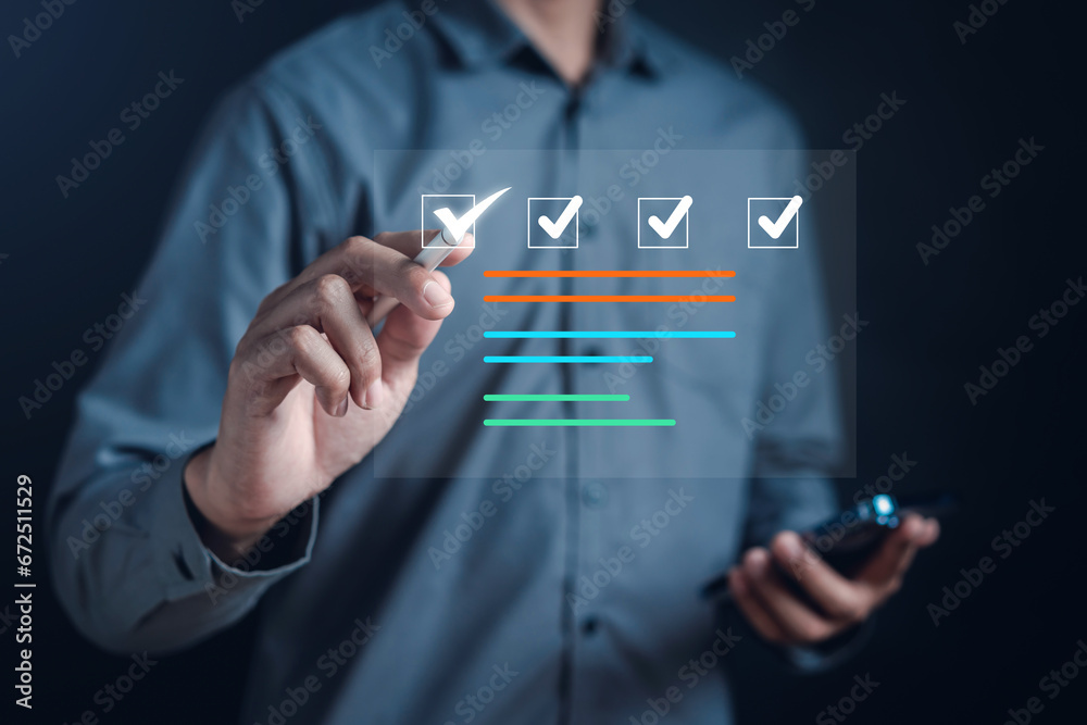 Poster digital guarantee checkmark, business checking quality assurance standardization, certification. com