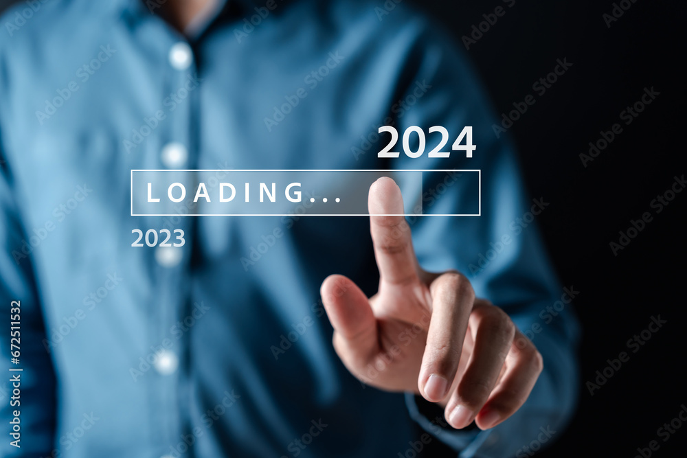 Aufkleber loading progress from 2023 to 2024 to countdown merry christmas and happy new year, planning and cha