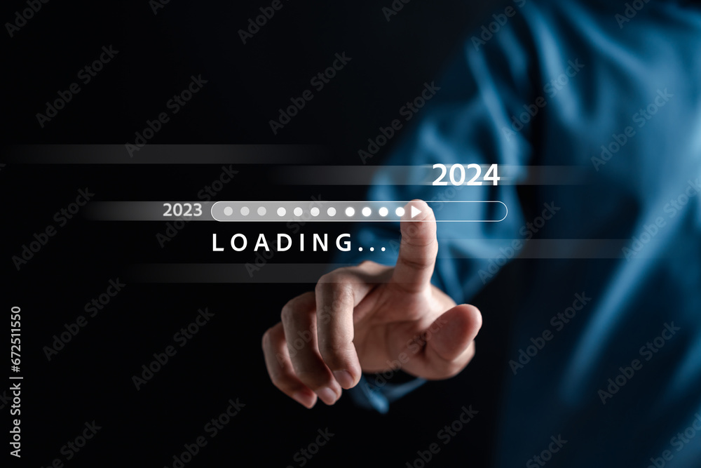 Aufkleber Loading progress from 2023 to 2024 to countdown merry christmas and happy new year, Planning and challenge strategy in new year 2024 Concept.
