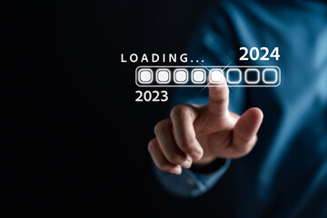 Loading progress from 2023 to 2024 to countdown merry christmas and happy new year, Planning and challenge strategy in new year 2024 Concept.