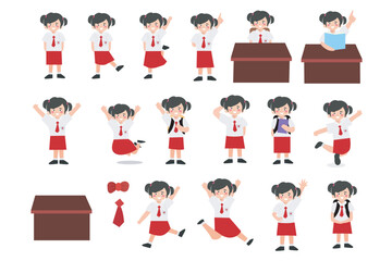 set of indonesia student girls and boy uniform red and white. 
