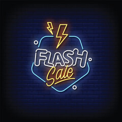 Neon Sign flash sale with brick wall background vector