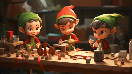 Fotobehang Santa's little helpers making toys © Tangible Divinity