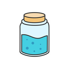 Jar with blue liquid. Isolated on white background. Vector illustration.