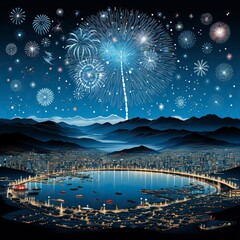 A New Years fireworks display ,Fireworks at Night ,Colorful firework