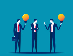 Employees consider innovative plans. Business think vector concept