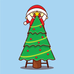 cute santa claus with christmas tree christmas cartoon vector illustration