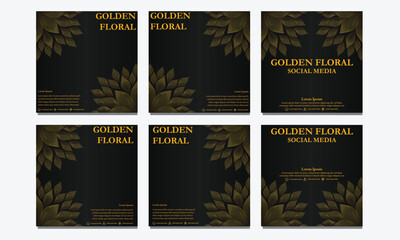 set of luxury gold floral social media post template. suitable for social media post, web banner, cover and card design
