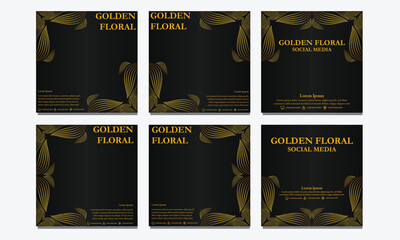 set of luxury gold floral social media post template. suitable for social media post, web banner, cover and card design
