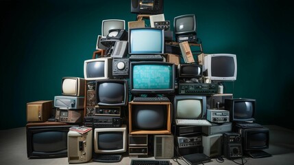 AI generated illustration of a stack of vintage television sets - obrazy, fototapety, plakaty