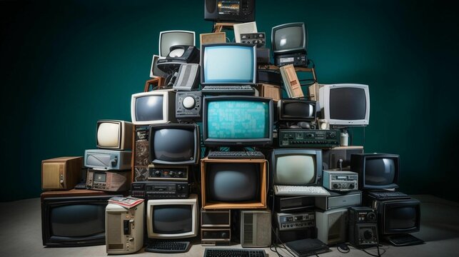 AI generated illustration of a stack of vintage television sets