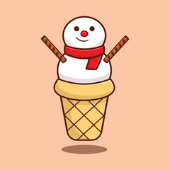 snowman ice cream cone christmas cartoon vector illustration