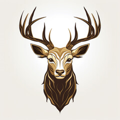 head golden deer logo on white background, in the style of sharp lines