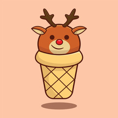 reindeer ice cream cone christmas cartoon vector illustration