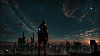 Fototapeta na wymiar AI generated illustration of a person in the bustling cityscape of a futuristic metropolis
