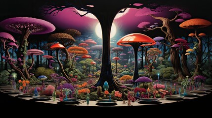 Hanukkah festival scene in a magical forest with animals , A Jewish festival