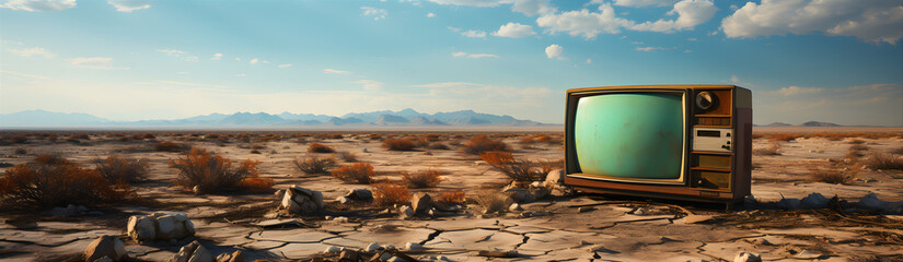Old TV In The Hot Desert. Illustration On The Theme Of Ecology And Climate. Generative AI