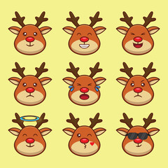 reindeer emoticon christmas cartoon vector illustration