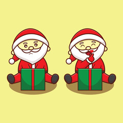 cute santa claus and gift christmas cartoon vector illustration