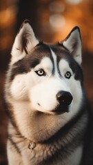 AI generated illustration of a black and white dog outdoors with a blurred background