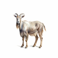 AI-generated illustration of a watercolor of a goat on a white background