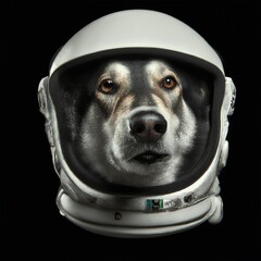 Dog astronaut in a helmet