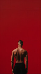 Fototapeta premium a man standing in front of a red wall